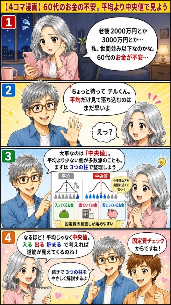 ４コマ漫画_60代向けお金の不安解消法