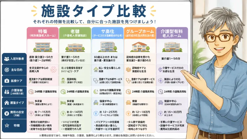 1.2　特養・老健・サ高住・グループホームとの比較