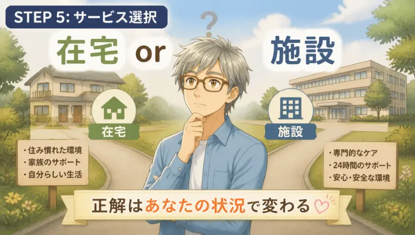 6. STEP5　介護サービス（在宅 or 施設）を検討する